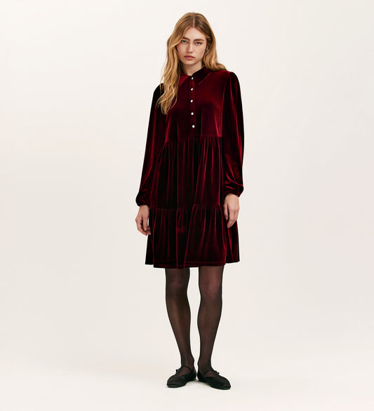 Rosanna Burgundy Velvet Short Dress