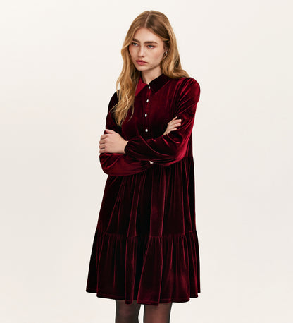 Rosanna Burgundy Velvet Short Dress
