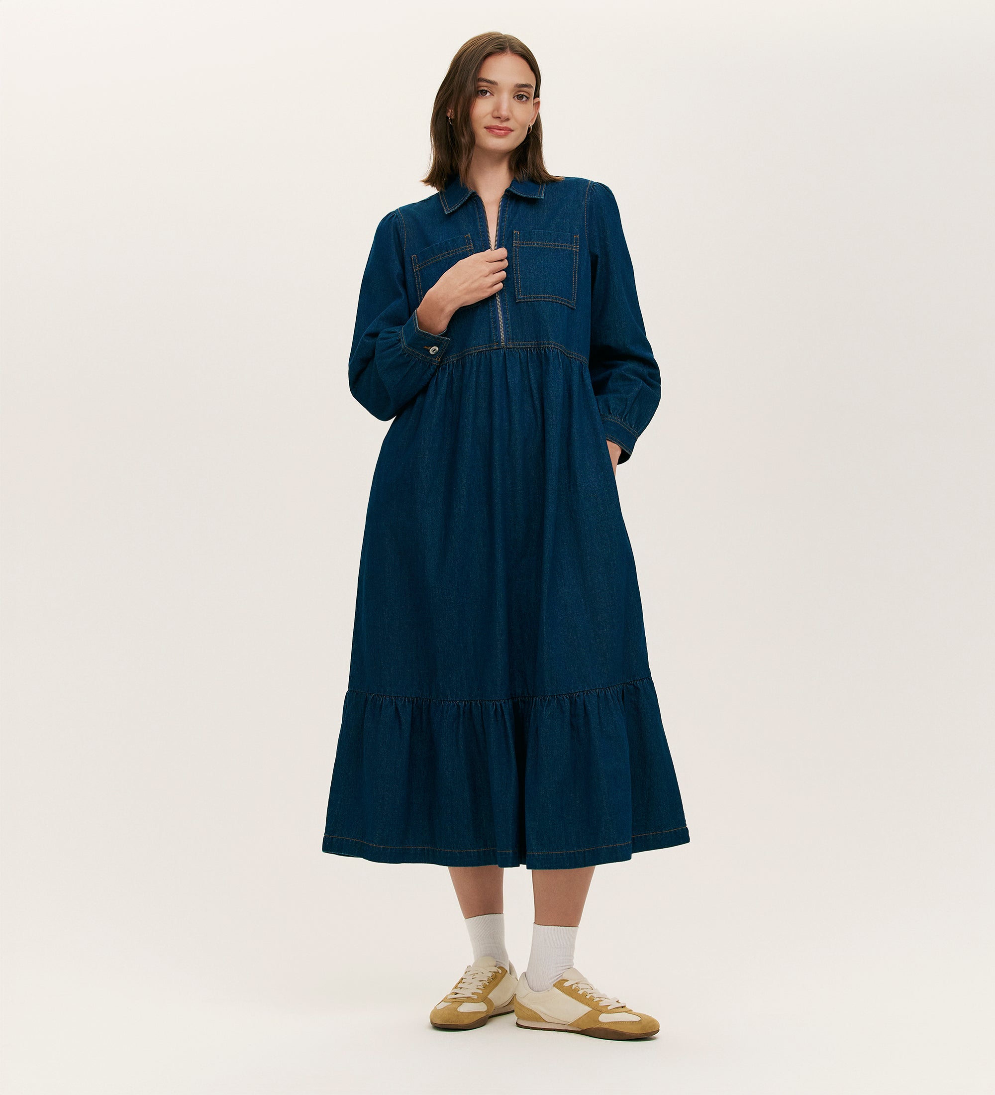 Roxy Mid Wash Denim Midi Dress – Finery London