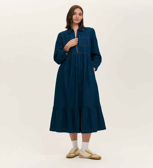 Roxy Mid Wash Denim Midi Dress