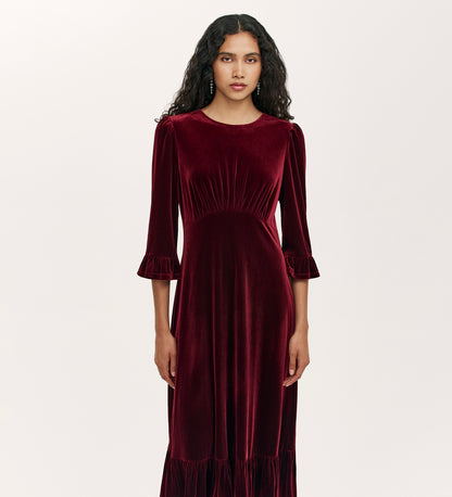 Scarlett Burgundy Velvet Midi Dress