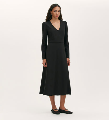 Seraphina Black Ponte Jersey Long Sleeve Midi Dress