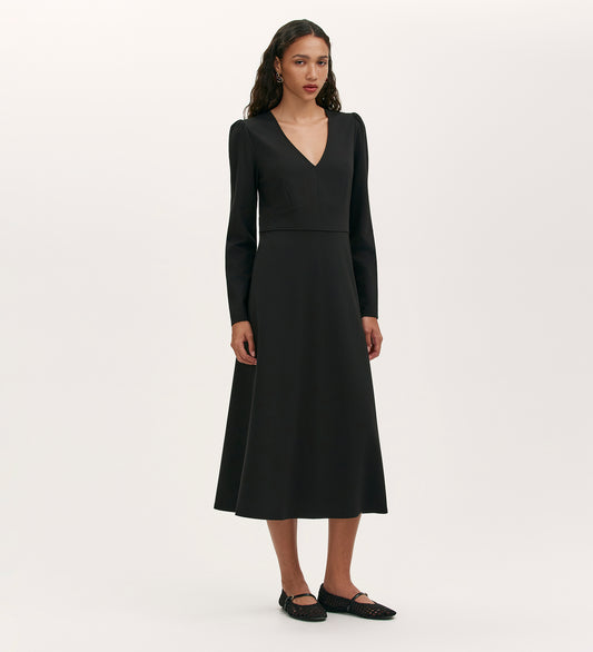 Seraphina Black Ponte Jersey Long Sleeve Midi Dress