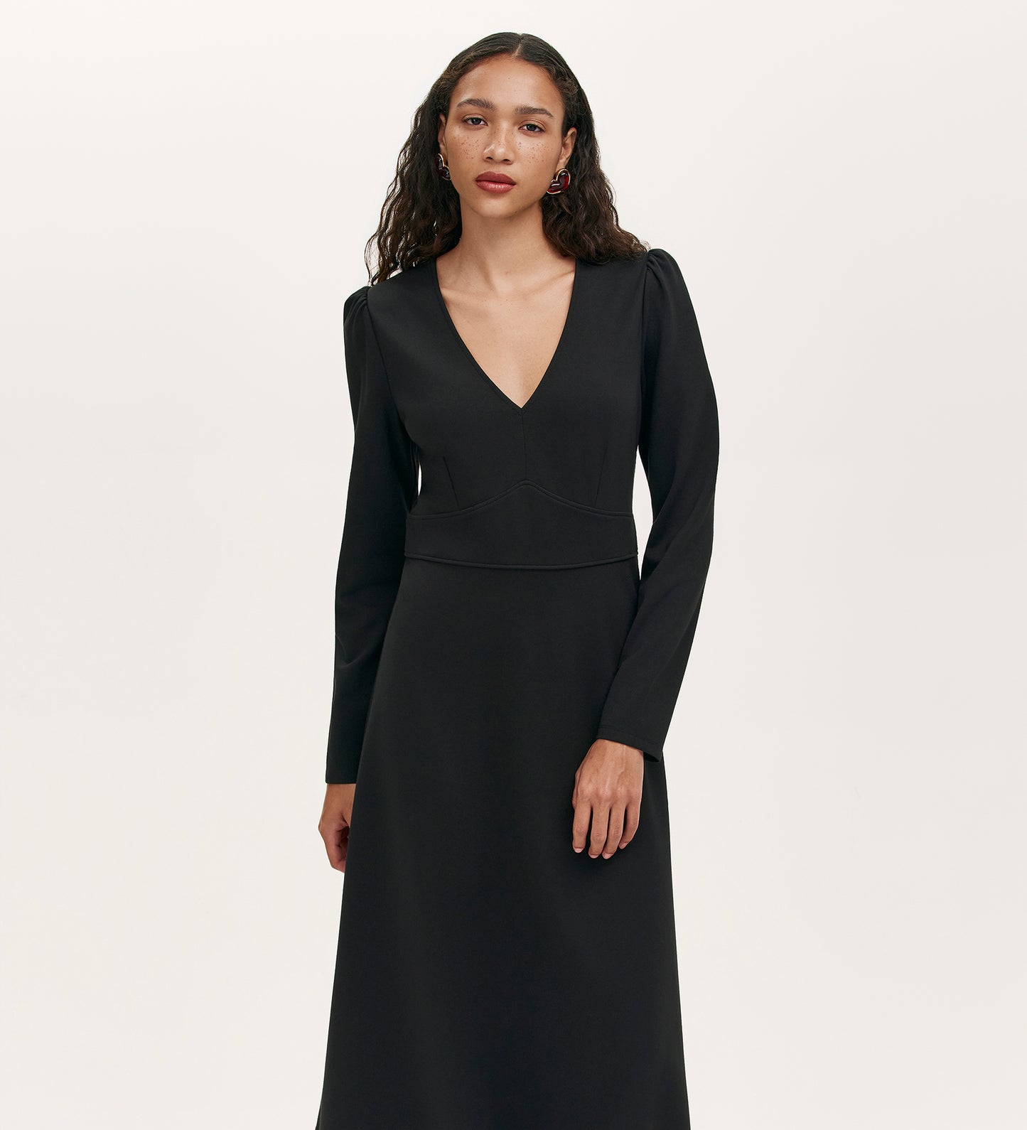 Seraphina Black Ponte Jersey Long Sleeve Midi Dress