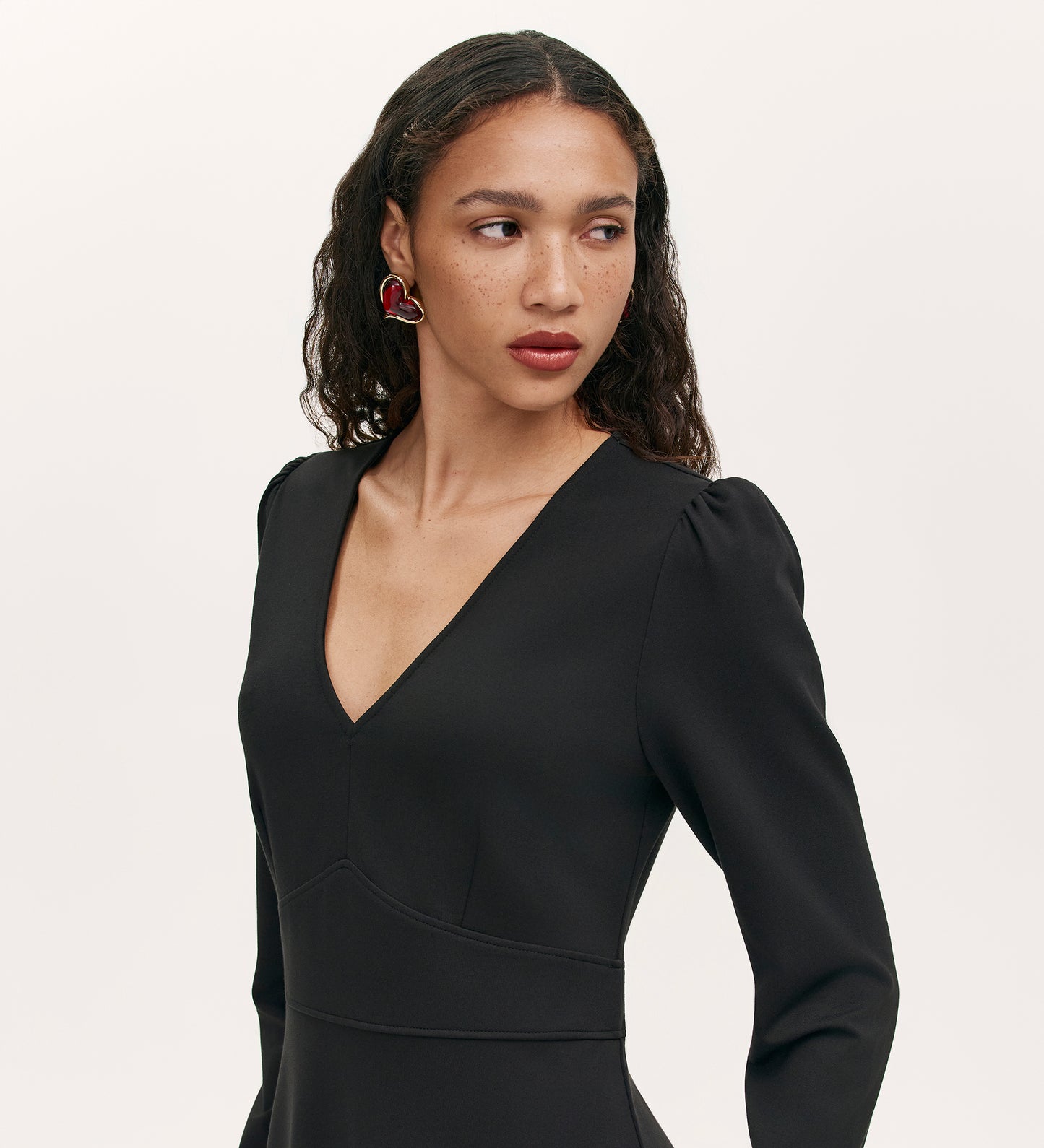 Seraphina Black Ponte Jersey Long Sleeve Midi Dress