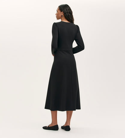 Seraphina Black Ponte Jersey Long Sleeve Midi Dress
