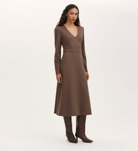 Seraphina Mole Ponte Jersey Long Sleeve Midi Dress