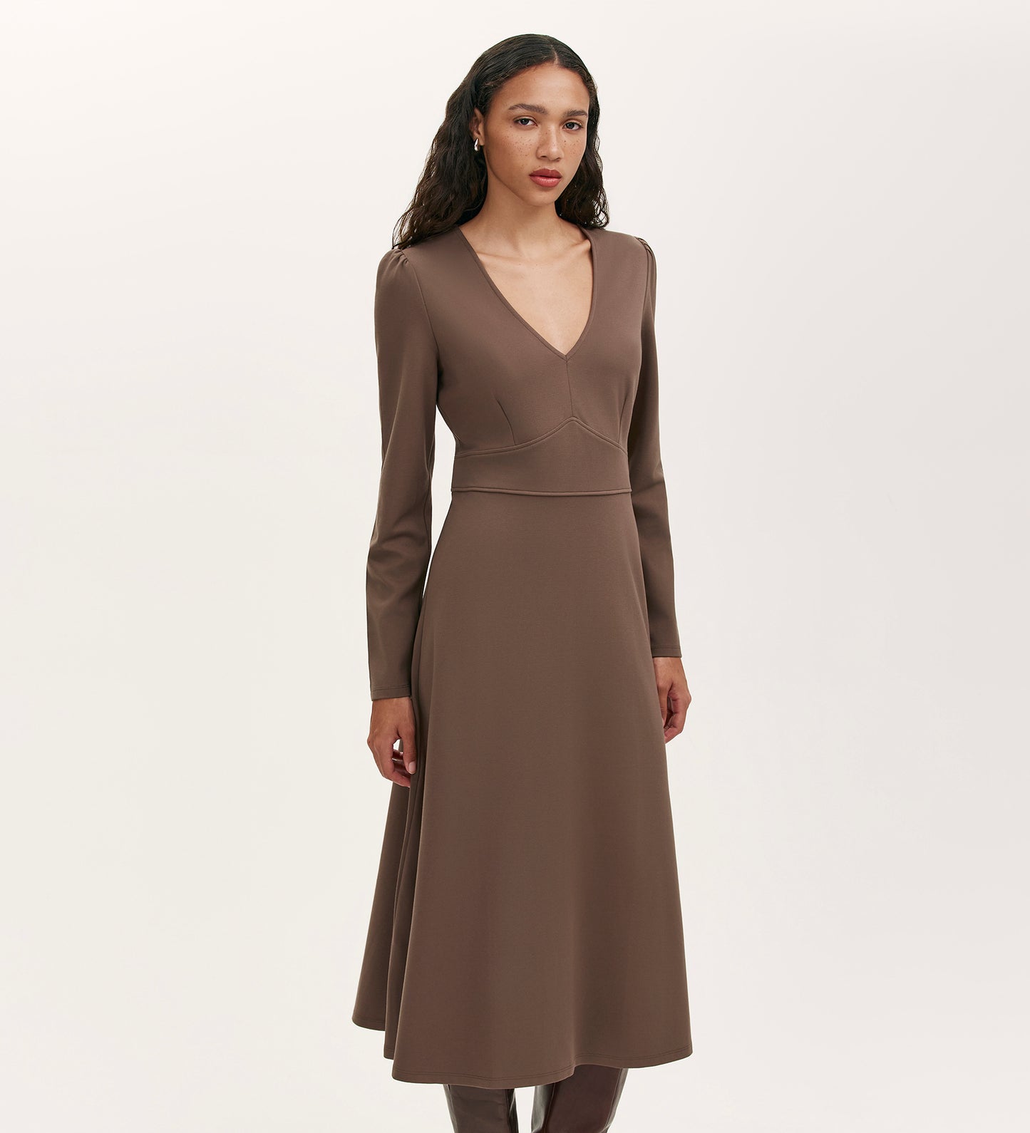 Seraphina Mole Ponte Jersey Long Sleeve Midi Dress