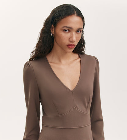 Seraphina Mole Ponte Jersey Long Sleeve Midi Dress