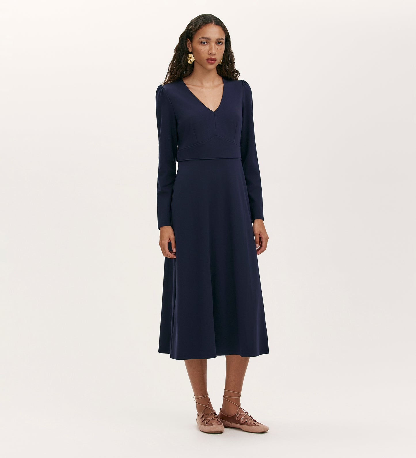 Seraphina Navy Ponte Jersey Long Sleeve Midi Dress