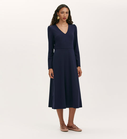 Seraphina Navy Ponte Jersey Long Sleeve Midi Dress