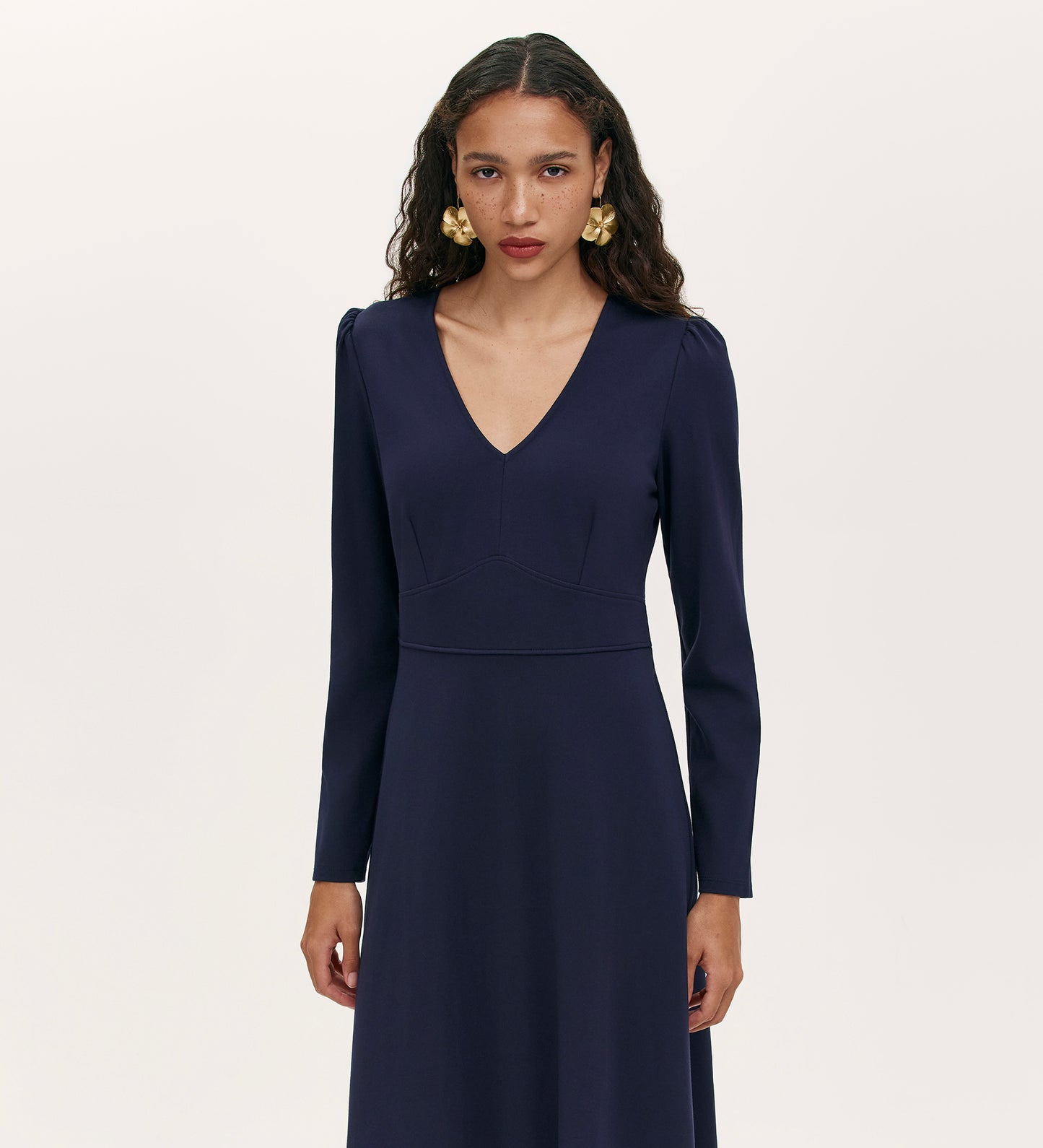 Seraphina Navy Ponte Jersey Long Sleeve Midi Dress