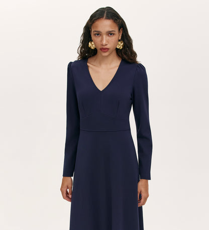 Seraphina Navy Ponte Jersey Long Sleeve Midi Dress