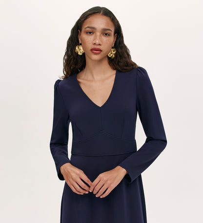 Seraphina Navy Ponte Jersey Long Sleeve Midi Dress