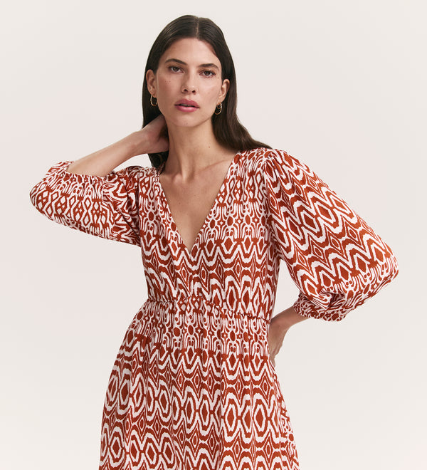 Serena Brown Tribal Midi Smock Dress – Finery London