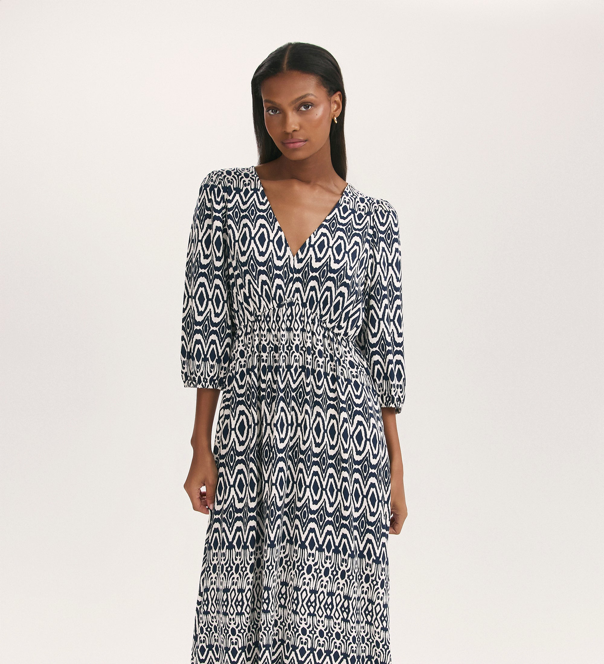 Serena Navy Tribal Midi Smock Dress – Finery London