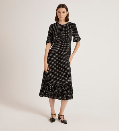 Sylvie Black Spot Midi Tea Dress