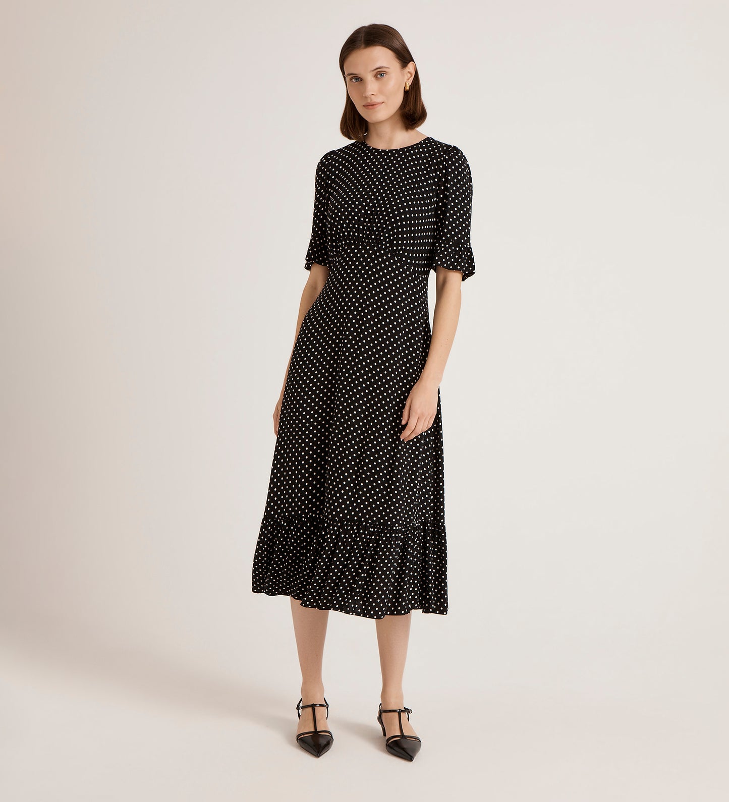 Sylvie Black Spot Midi Tea Dress