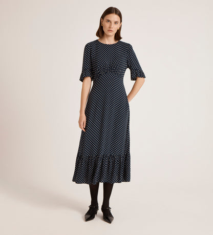 Sylvie Navy Spot Midi Tea Dress