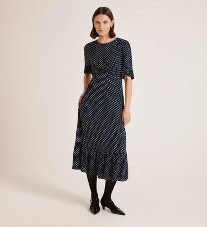 Sylvie Navy Spot Midi Tea Dress