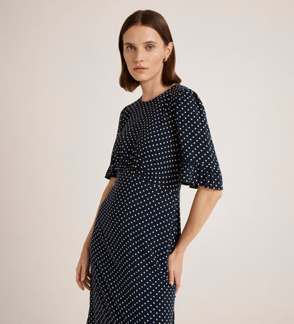 Sylvie Navy Spot Midi Tea Dress