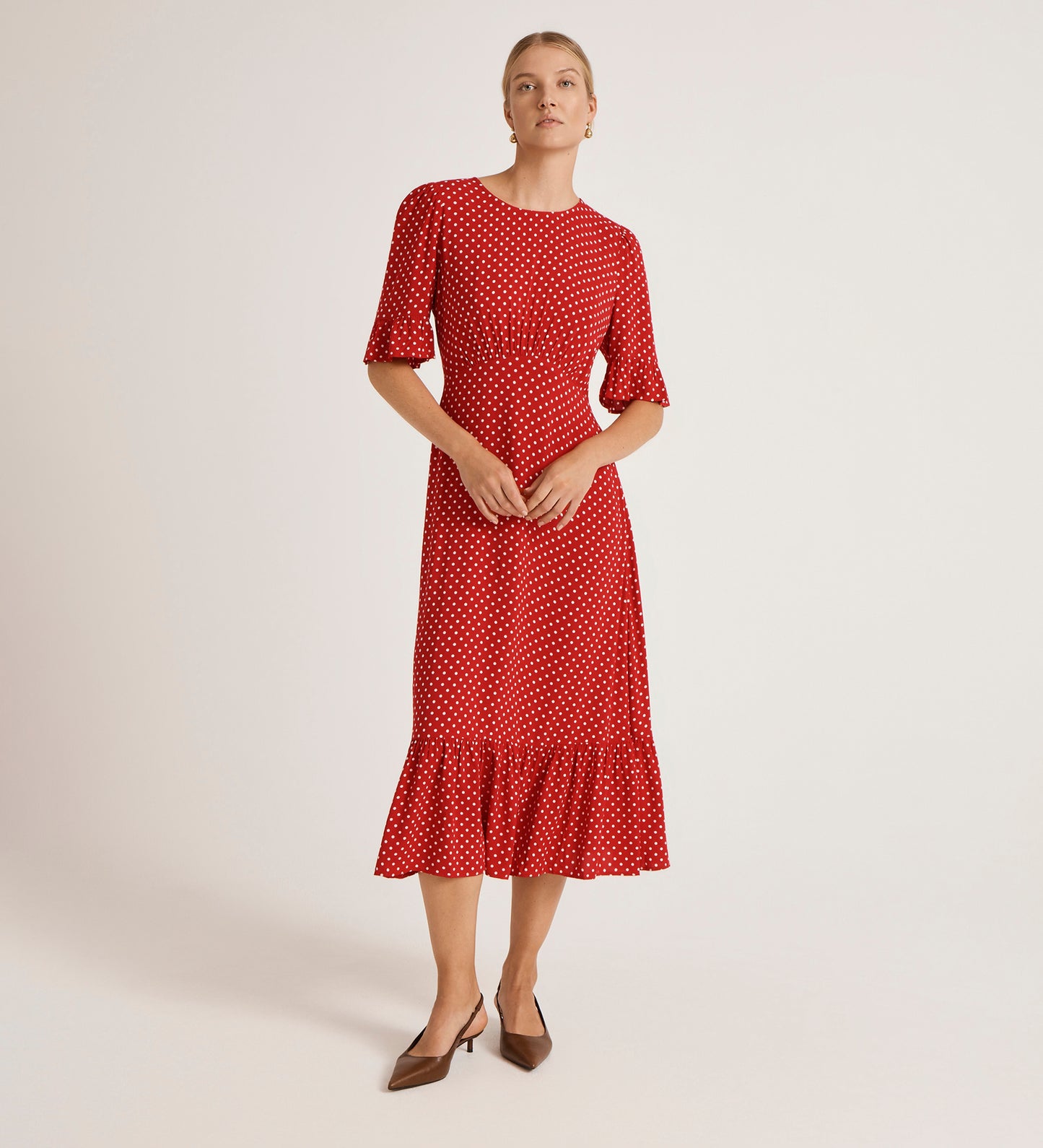 Sylvie Red Spot Midi Tea Dress