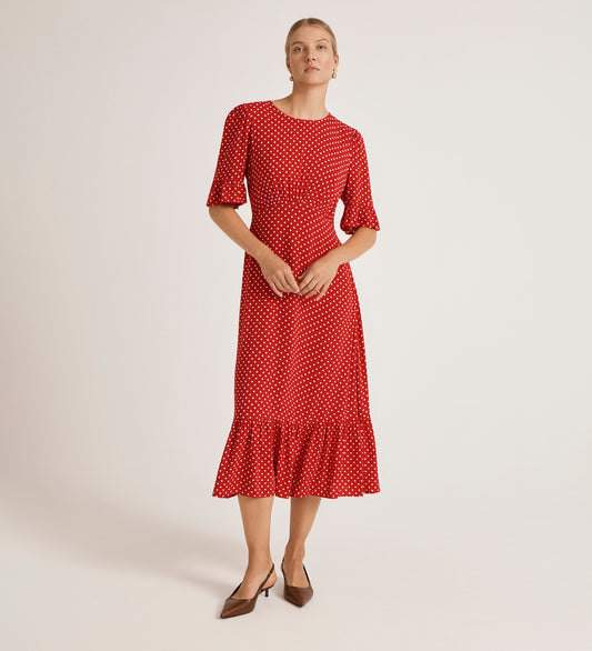 Sylvie Red Spot Midi Tea Dress