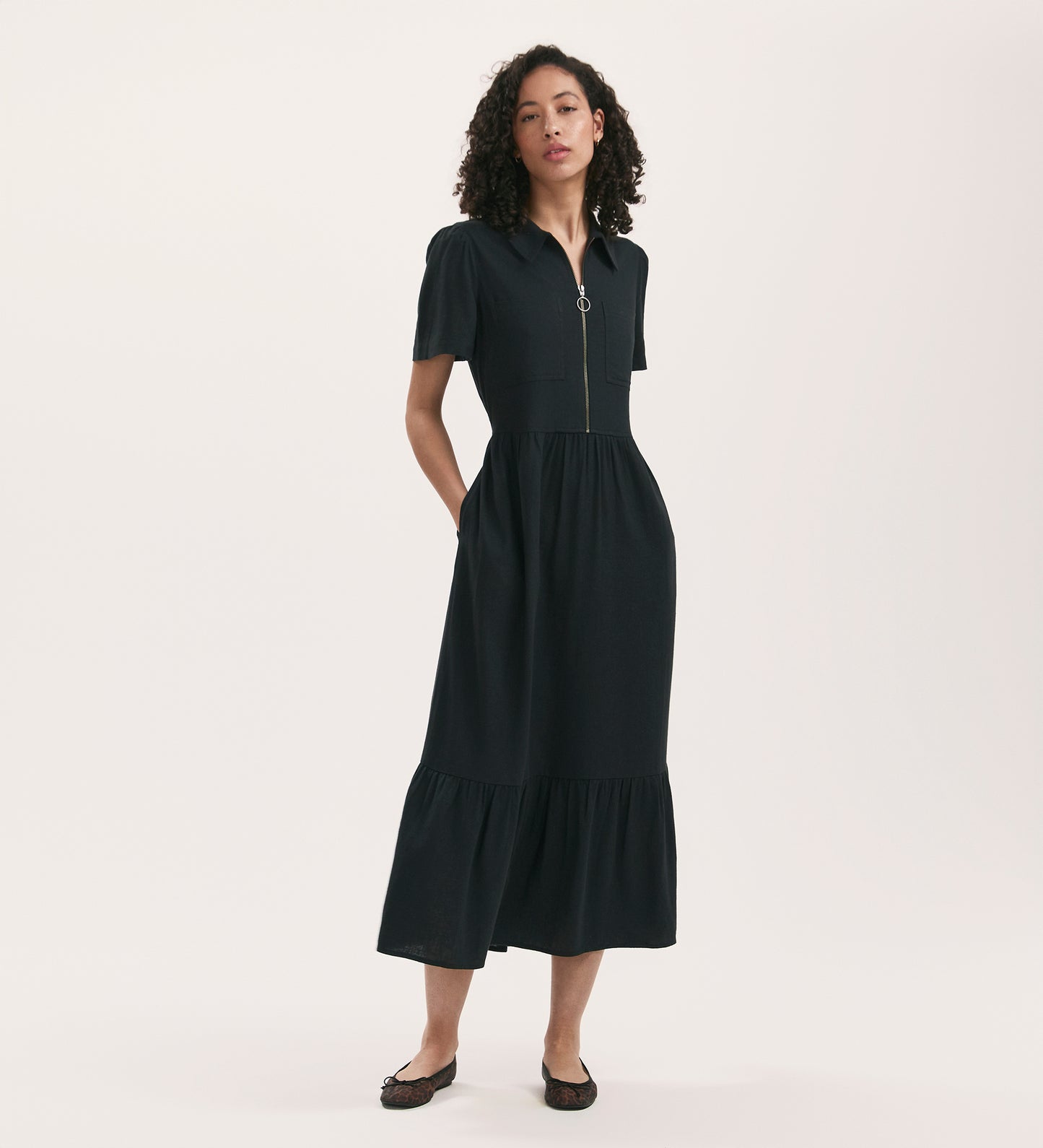 Tania Black Linen Blend Midi Shirt Dress Finery London Tania Black Linen Blend Midi Shirt Dress Finery London