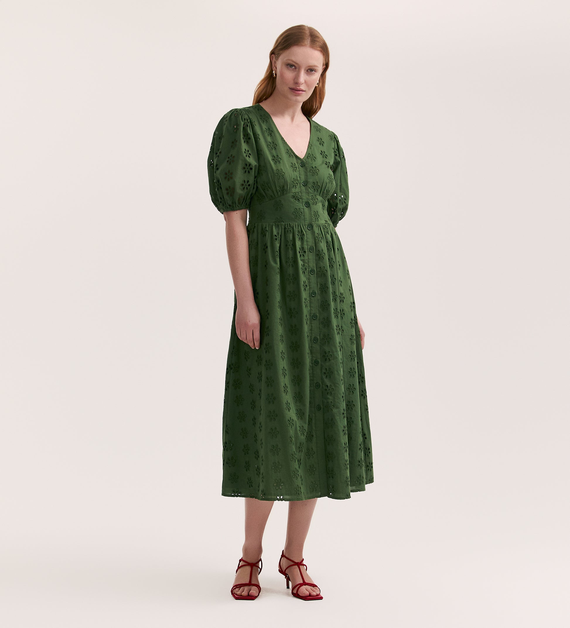 Una Embroidered Cotton Khaki Midi Tea Dress Finery London Una Embroidered Cotton Khaki Midi Tea Dress Finery London