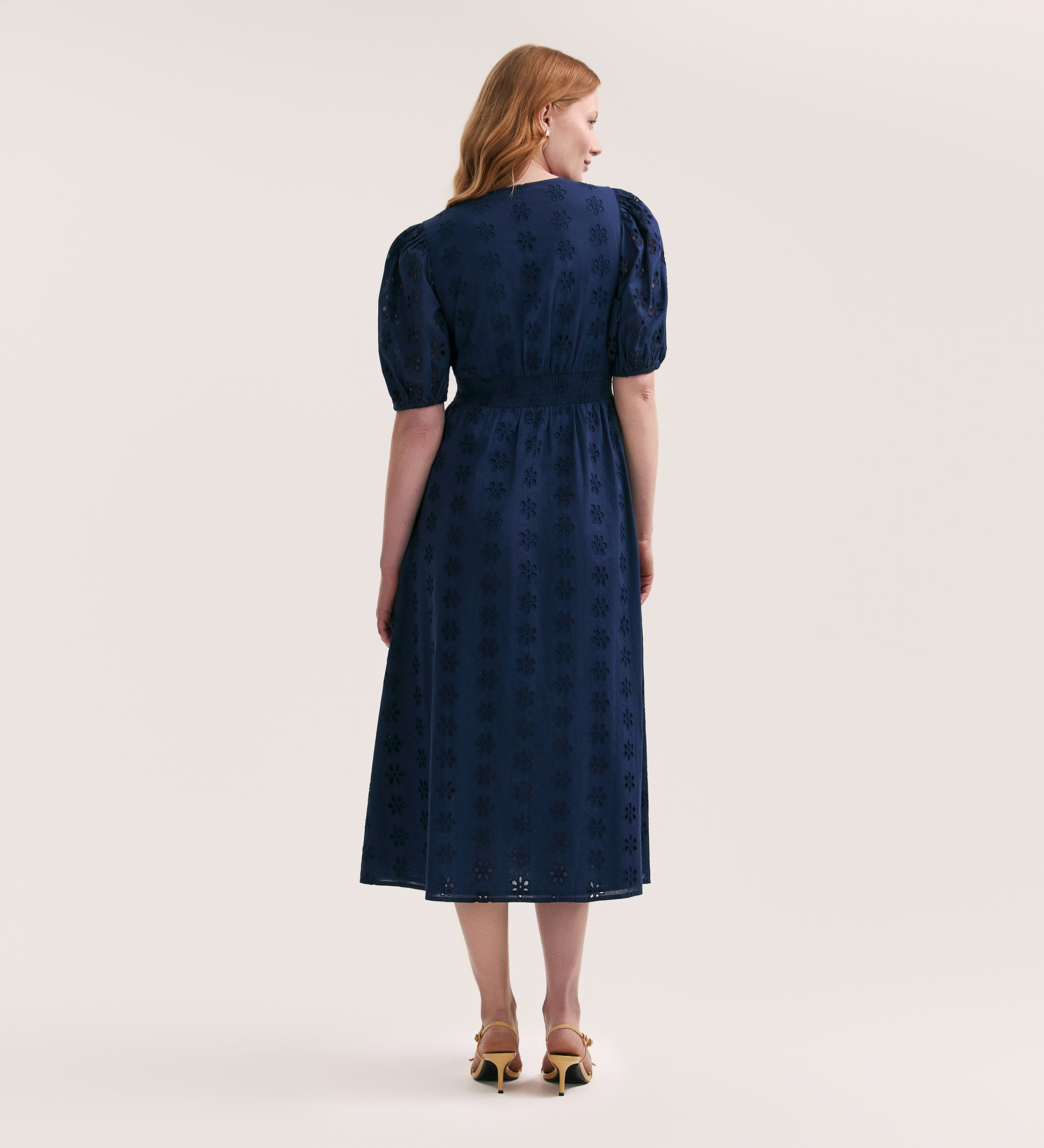 Una Embroidered Cotton Navy Midi Tea Dress – Finery London