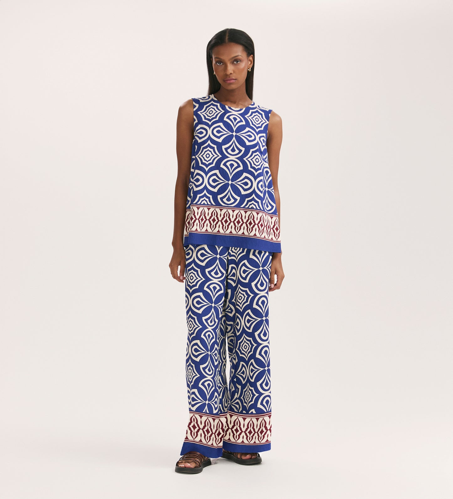 Nat Blue Mosaic Wide Leg Trousers