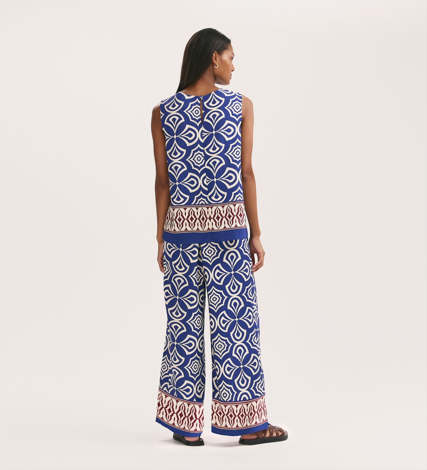 Nat Blue Mosaic Wide Leg Trousers