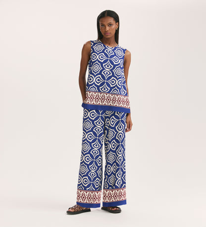 Nat Blue Mosaic Wide Leg Trousers