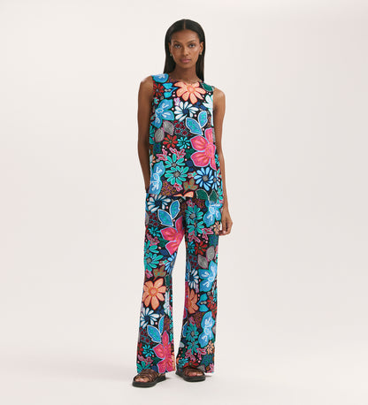 Vallie Blue Floral Sleeveless Shell Top