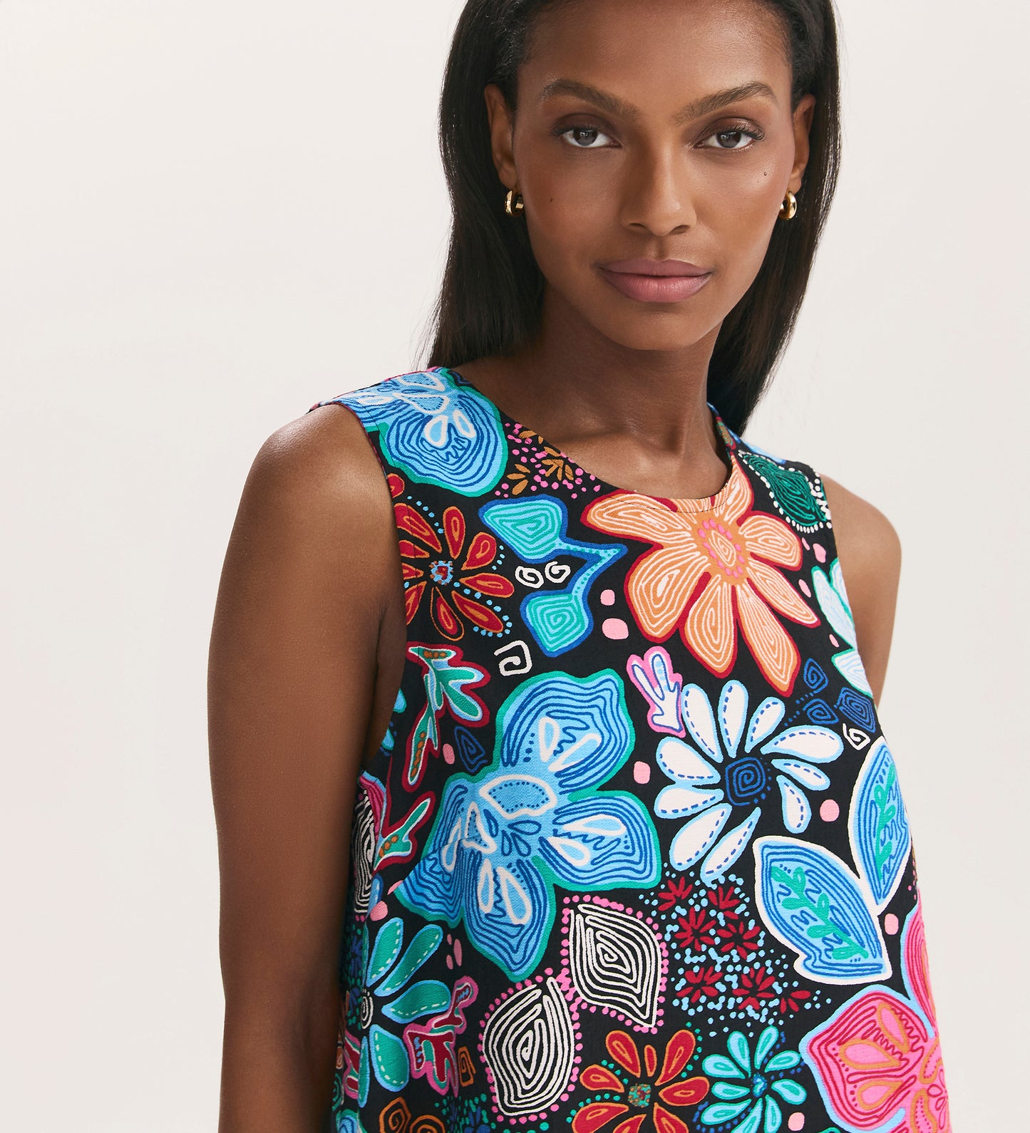 Vallie Blue Floral Sleeveless Shell Top