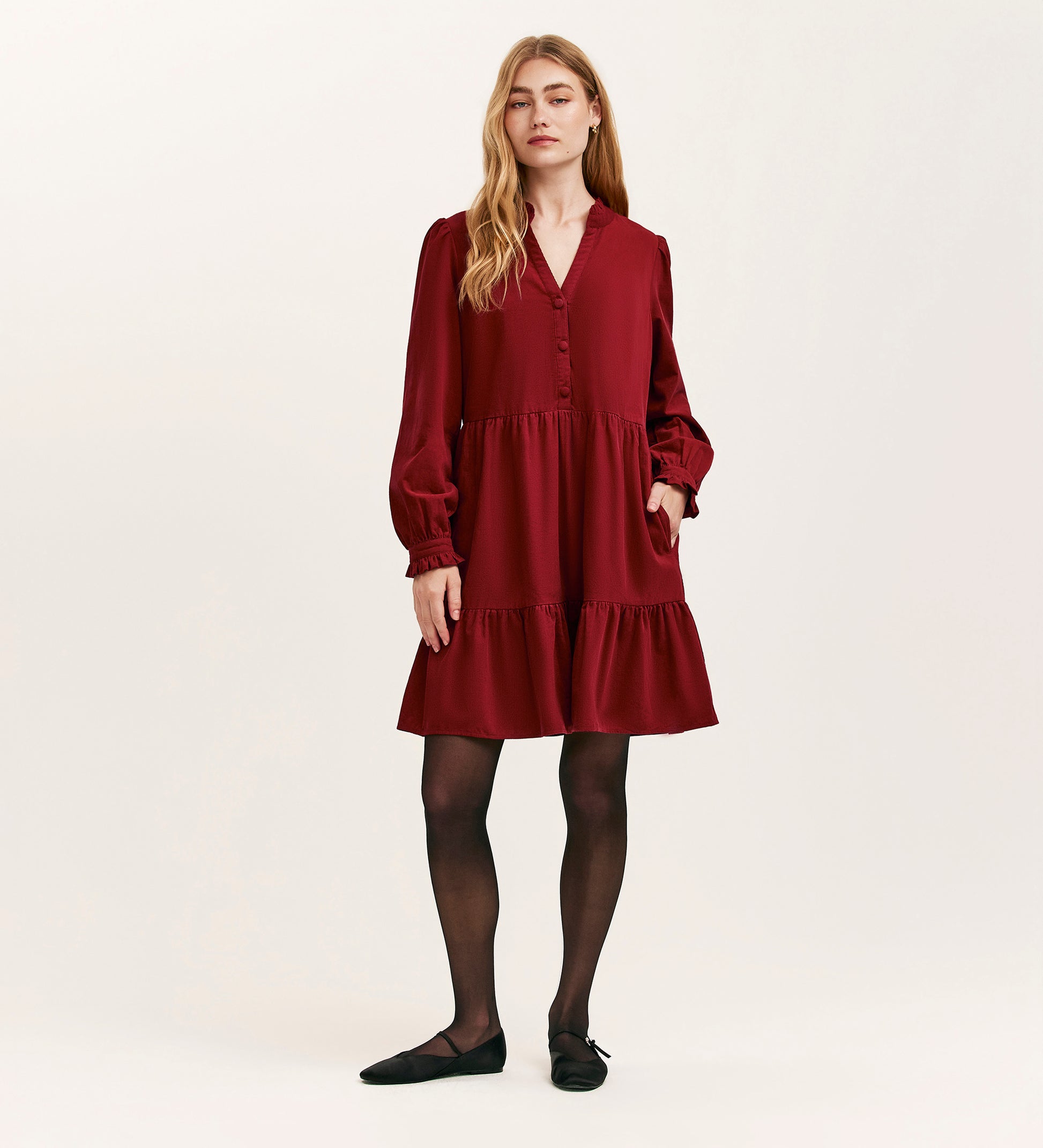 short dress with black tights Verona Rust Corduroy Short Dress – Finery London