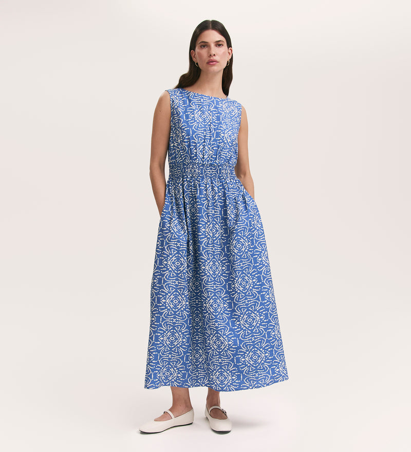 Willow Blue Batik Sleeveless Midi Dress  Finery London