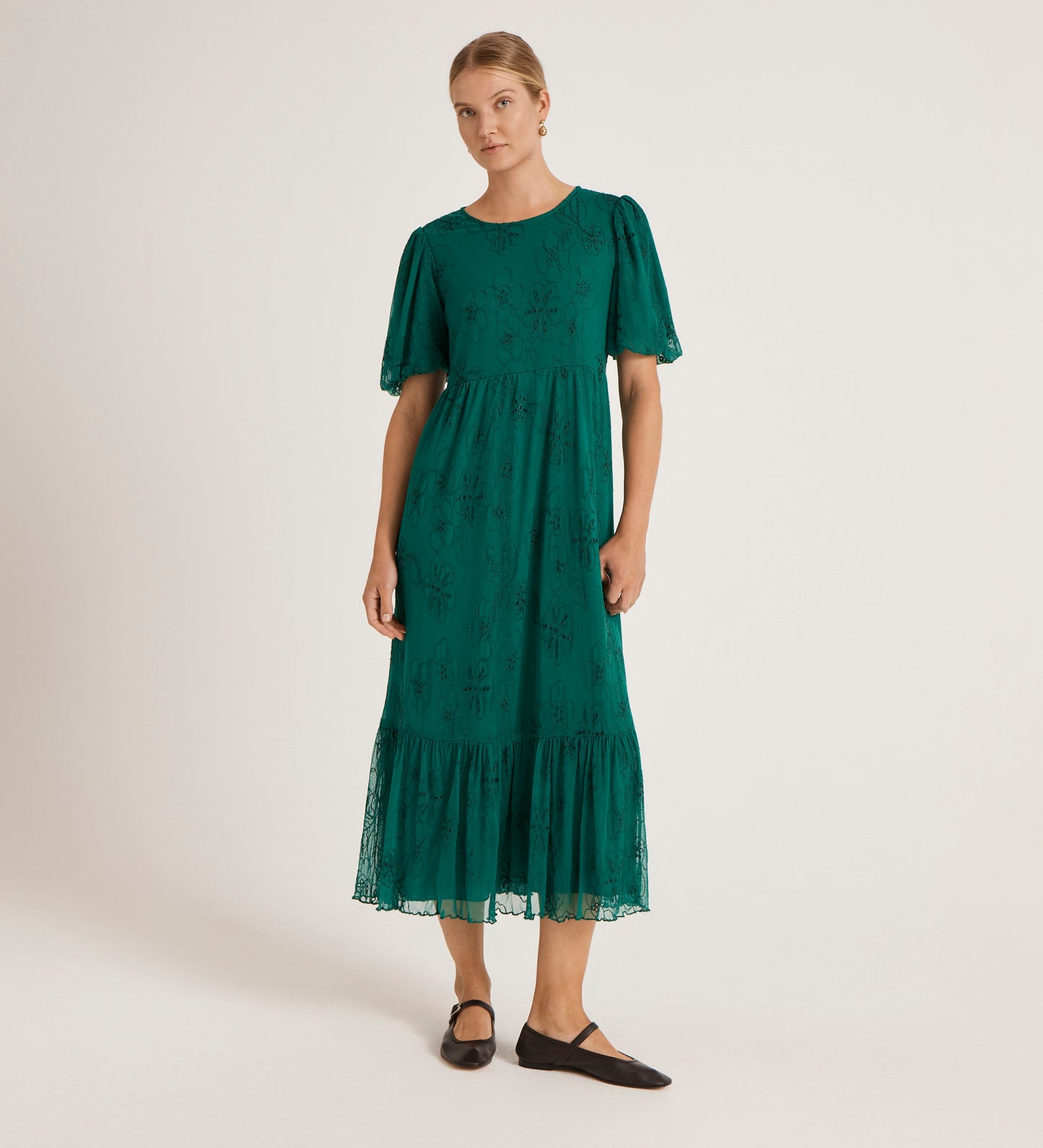 Yasmine Green Mesh Midi Tea Dress