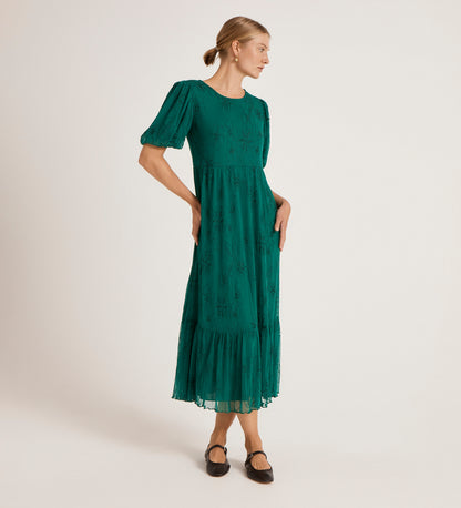 Yasmine Green Mesh Midi Tea Dress