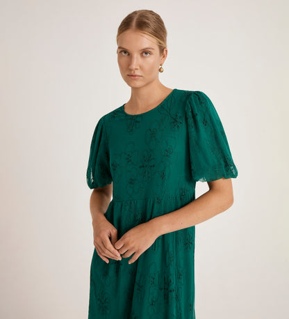 Yasmine Green Mesh Midi Tea Dress