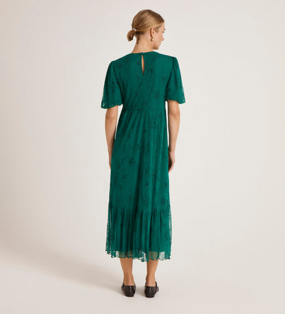 Yasmine Green Mesh Midi Tea Dress
