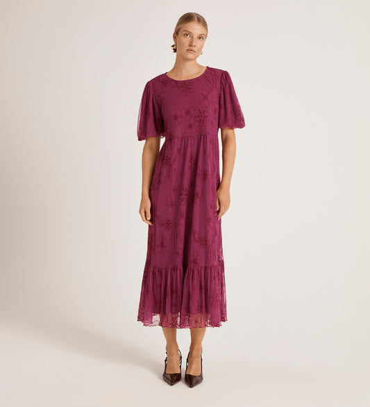 Yasmine Purple Mesh Midi Tea Dress