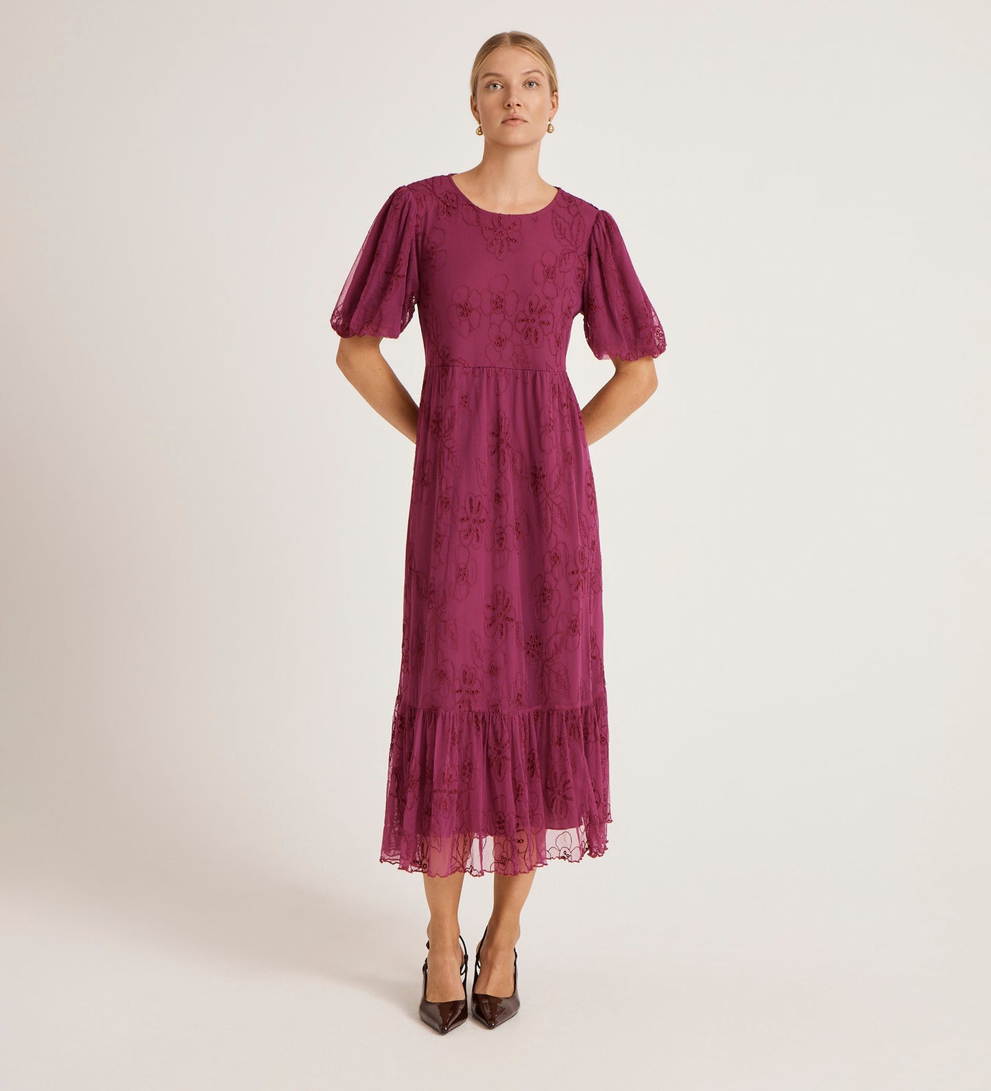 Yasmine Purple Mesh Midi Tea Dress