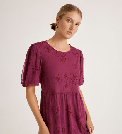 Yasmine Purple Mesh Midi Tea Dress