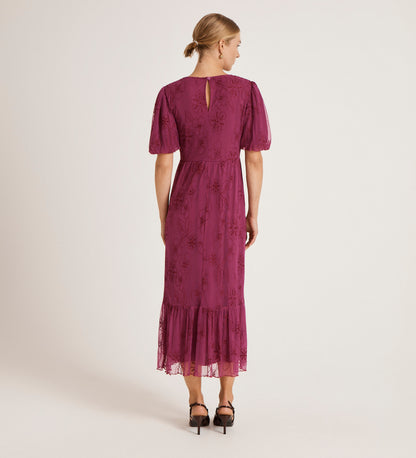 Yasmine Purple Mesh Midi Tea Dress