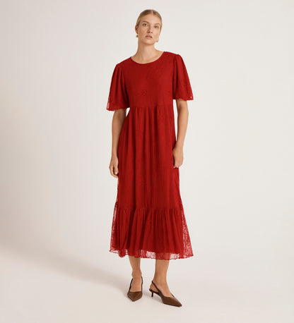 Yasmine Red Mesh Midi Tea Dress