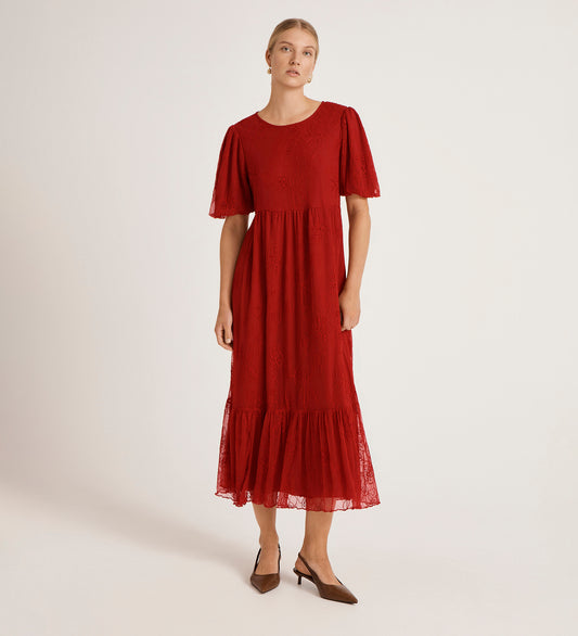 Yasmine Red Mesh Midi Tea Dress