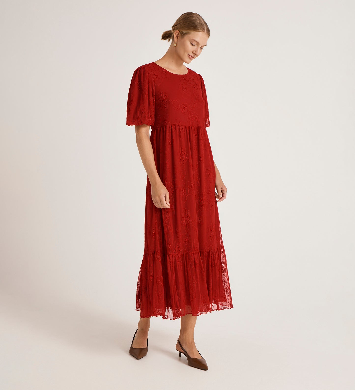 Yasmine Red Mesh Midi Tea Dress