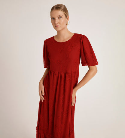 Yasmine Red Mesh Midi Tea Dress