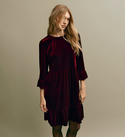 Camie Burgundy Velvet Short Tiered Dress